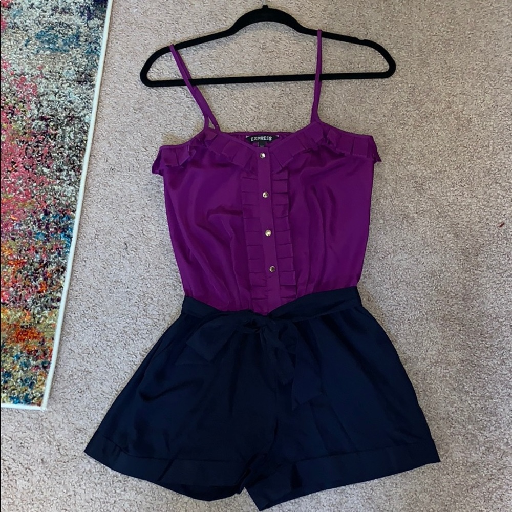 Express purple and navy ruffle romper